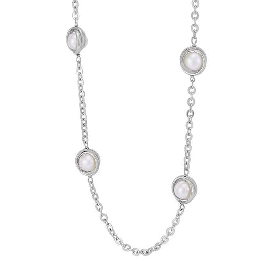 Sterling Silver Freshwater Pearl Knotted Station Necklace