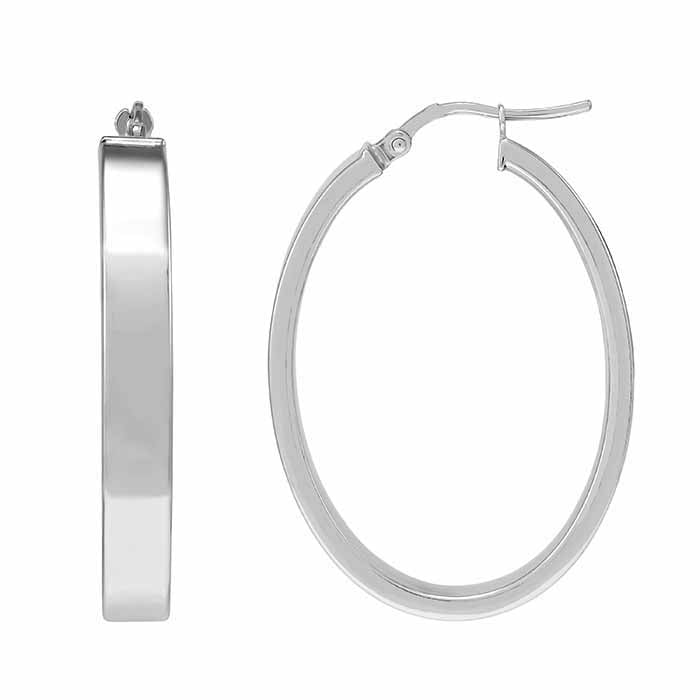 Sterling Silver Wide Oval Hoop Earrings