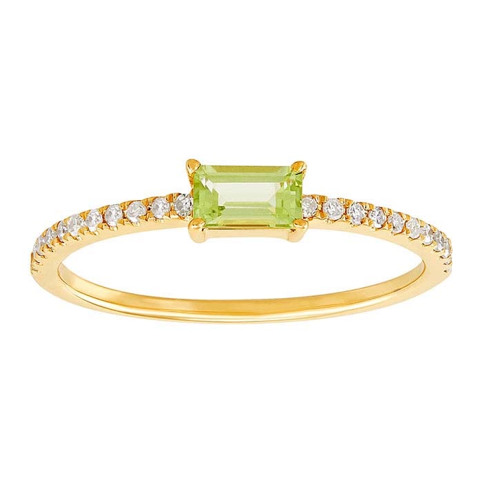 14K Gult Guld Ring med Peridot- och Diamantsättning