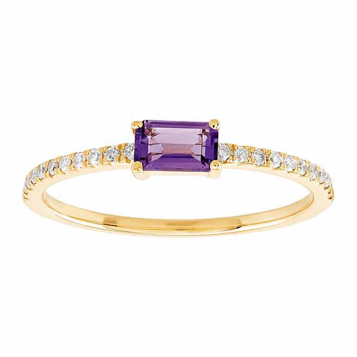 14K Yellow Gold Amethyst- & Diamond-Set Ring
