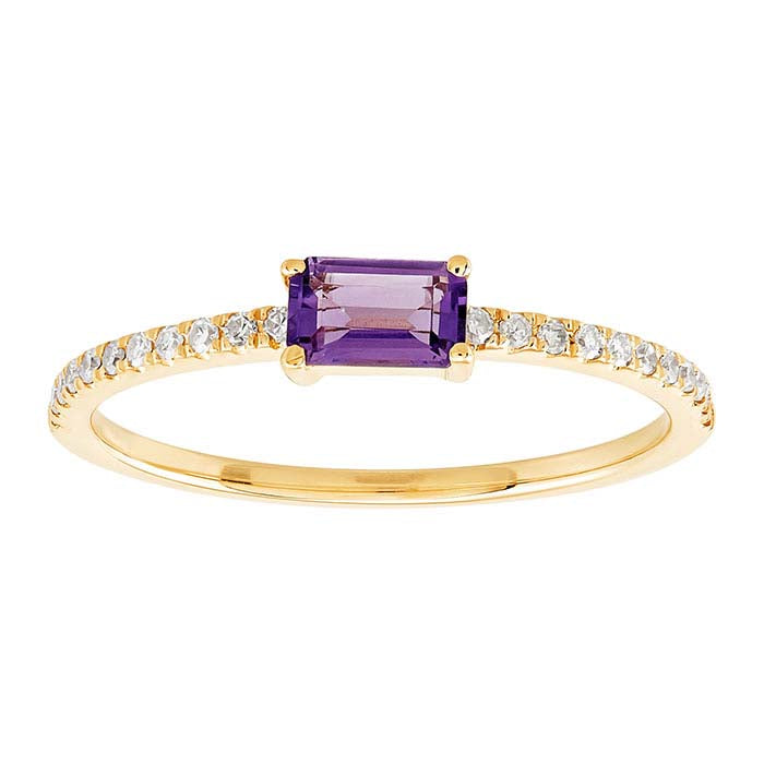 14K Yellow Gold Amethyst- & Diamond-Set Ring
