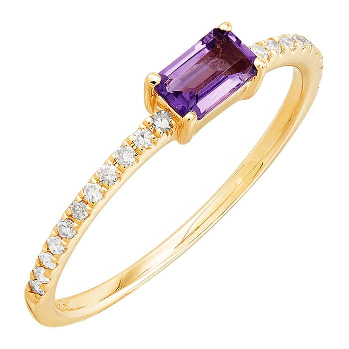 14K Yellow Gold Amethyst- & Diamond-Set Ring