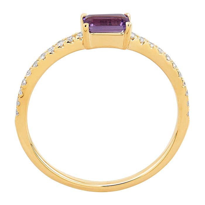 14K Yellow Gold Amethyst- & Diamond-Set Ring