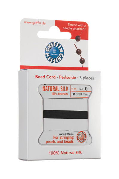 Griffin™ Bead Cord Nº 0 – 0.30 mm | Pack of 5 | Natural Silk, NylonPower, High Performance | Multiple Colors | With Needle