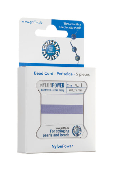 Griffin™ Bead Cord Nº 16 – 1.05 mm | Pack of 5 | Natural Silk, NylonPower | Multiple Colors | With Needle