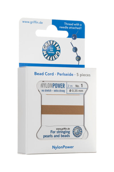 Griffin™ Bead Cord Nº 16 – 1.05 mm | Pack of 5 | Natural Silk, NylonPower | Multiple Colors | With Needle