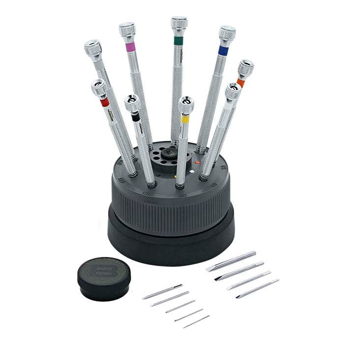 Bergeon Replaceable-Tip Color-Coded Flat-Blade Screwdriver Set with Stand