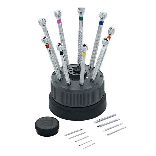 Bergeon Replaceable-Tip Color-Coded Flat-Blade Screwdriver Set with Stand