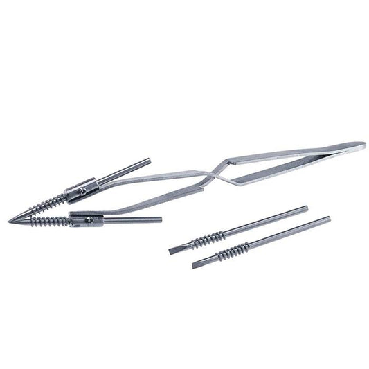 Swanstrom Cross-Lock Soldering Tweezers with Tungsten and Titanium Tip Sets