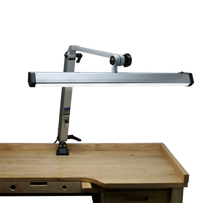 Extra-Wide Silver-Finish Jeweler's LED Task Lamp with USB Port