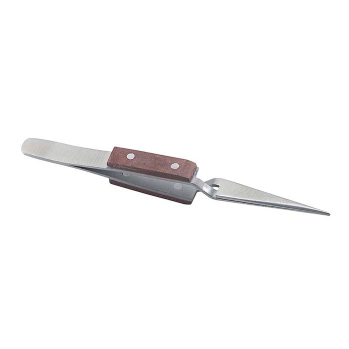 Short Stainless Steel Straight Cross-Lock Tweezers with Fiber-Grip Handles