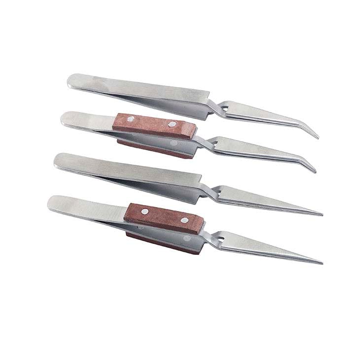 Stainless Steel Short Cross-Lock Tweezers, Set of 4