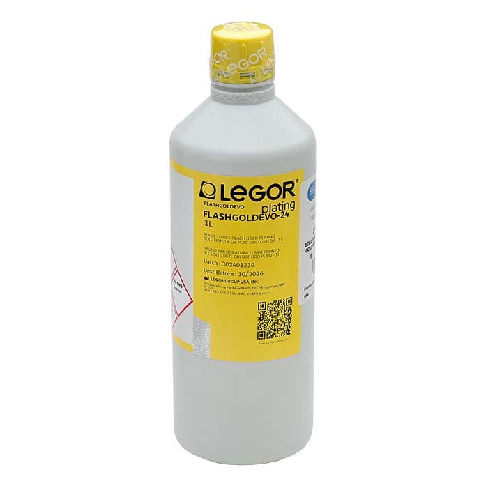 Legor® FLASHGOLDEVO-24 Yellow Gold Plating Solution, Cyanide-Free