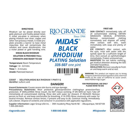 Midas Black Rhodium Plating Solution, Acid-Based