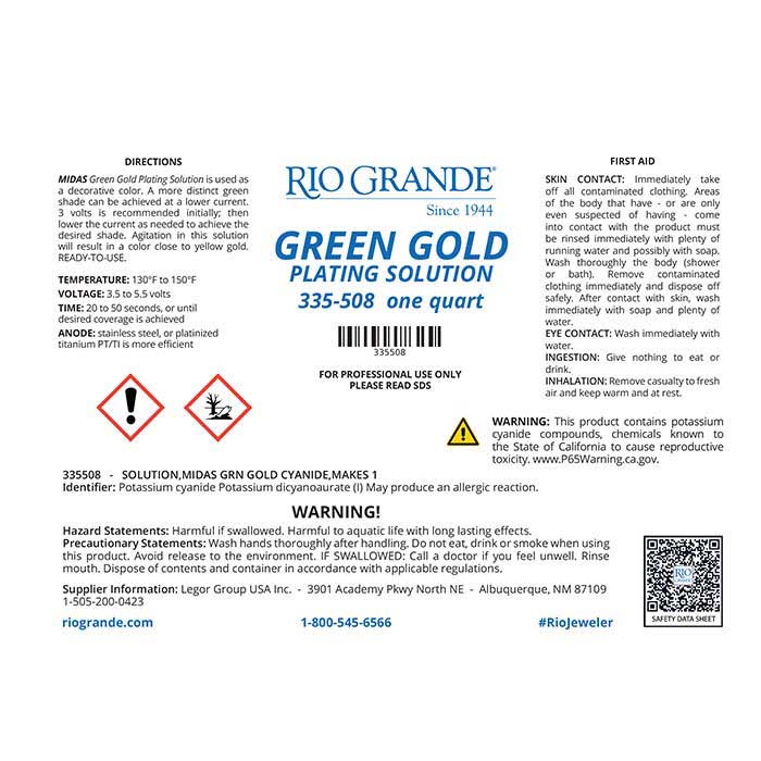 Midas Green Gold Plating Solution, Cyanide-Based