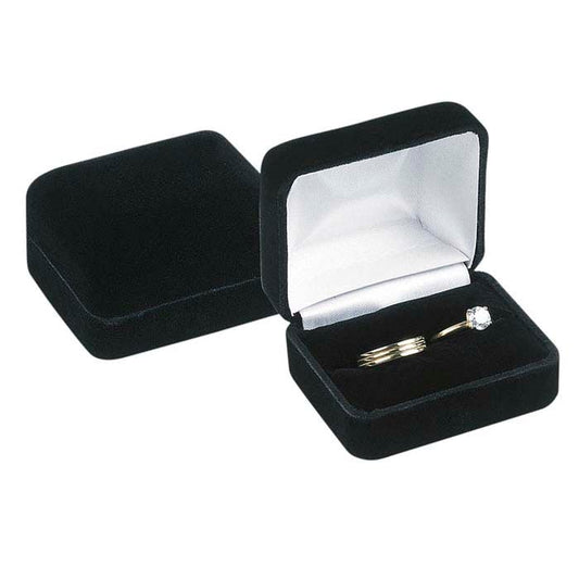 Doppelring-Geschenkbox aus schwarzem Samt