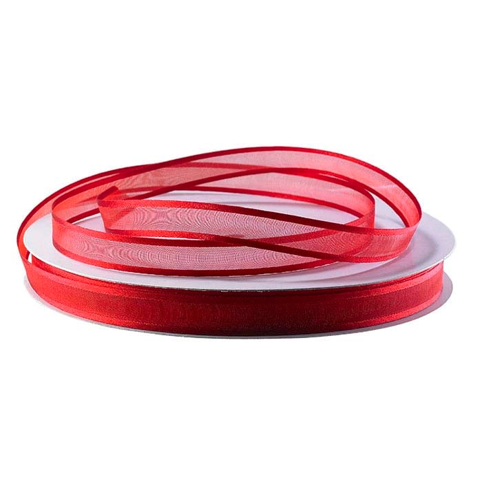 लाल ऑर्गेंजा रिबन ट्रिम के साथ, 100 गज।