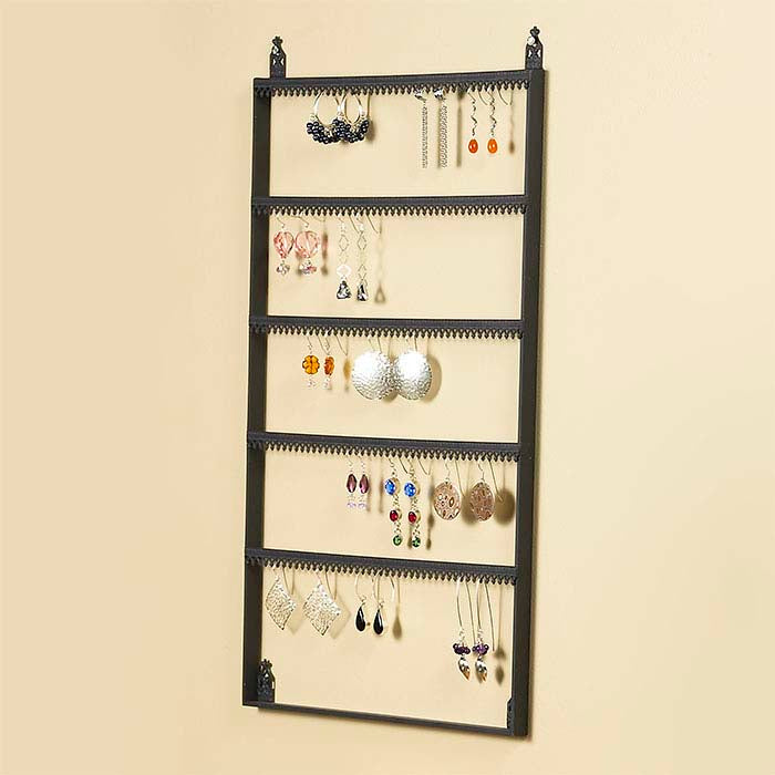 Royal Crown Black Metal Wall-Mount Earring Display