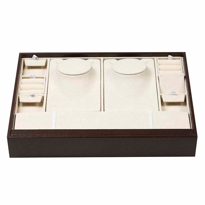 Brown Faux Leather Stackable Combination Tray