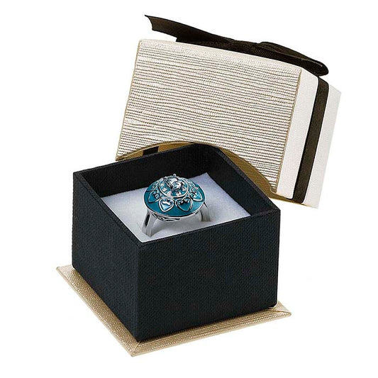 Ribbon-Wrapped Linen Paper Ring Gift Box