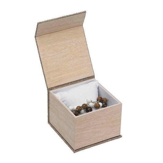 Cabana Burlap and Wood-Patterned Bracelet or Watch Gift Box