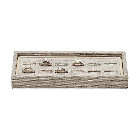 Natural Linen Slotted 12-Ring Tray