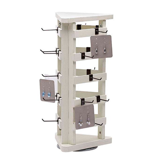 Rustic Cream Distressed Wood Three-Sided Rotating Jewelry Card Display