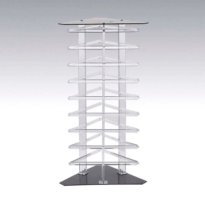 Expositor de tarjetas giratorio de acrílico transparente para colgar en tres lados