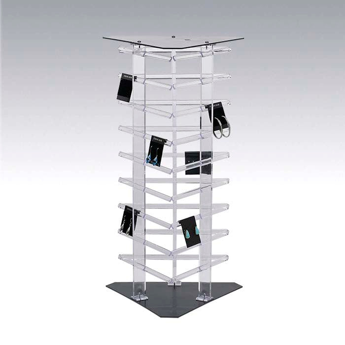 Expositor de tarjetas giratorio de acrílico transparente para colgar en tres lados