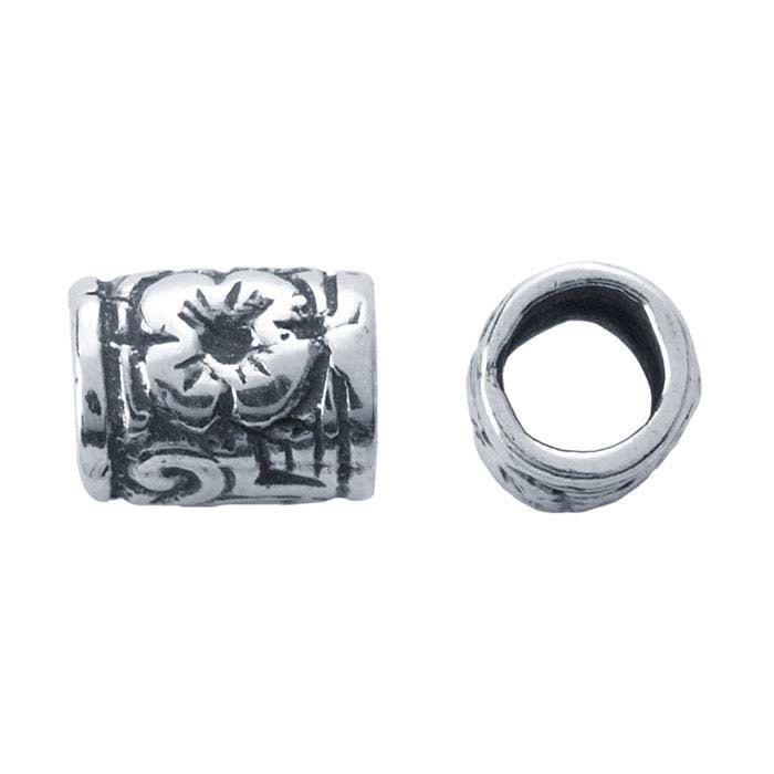 Sterling Silver 6.5 x 5mm Tube Oxidized Patterned Bead
