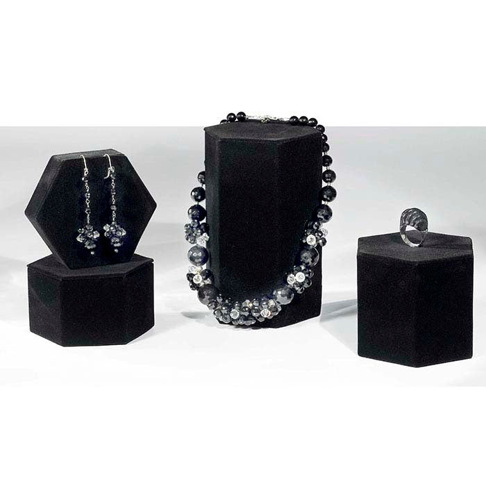 Black Velveteen Hexagonal Block Riser Display Set