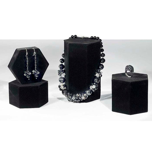 Black Velveteen Hexagonal Block Riser Display Set