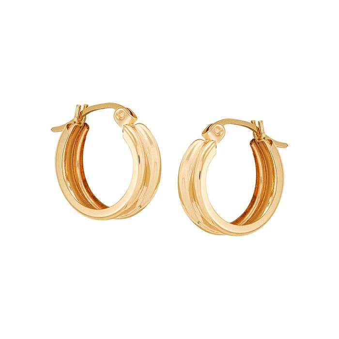 14K Yellow Gold Ribbed Hoop Earrings