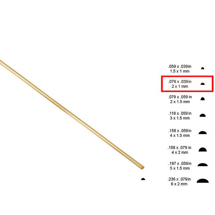 14K Yellow Gold Half-Round Sizing Stock, 1/2-Hard