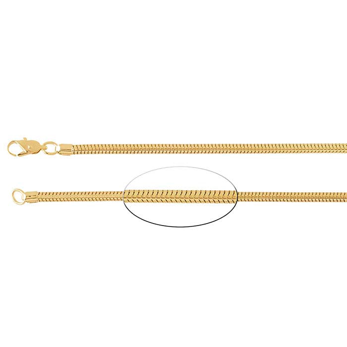 Brass Yellow Gold-Plated 3mm Unseamed Snake Chain