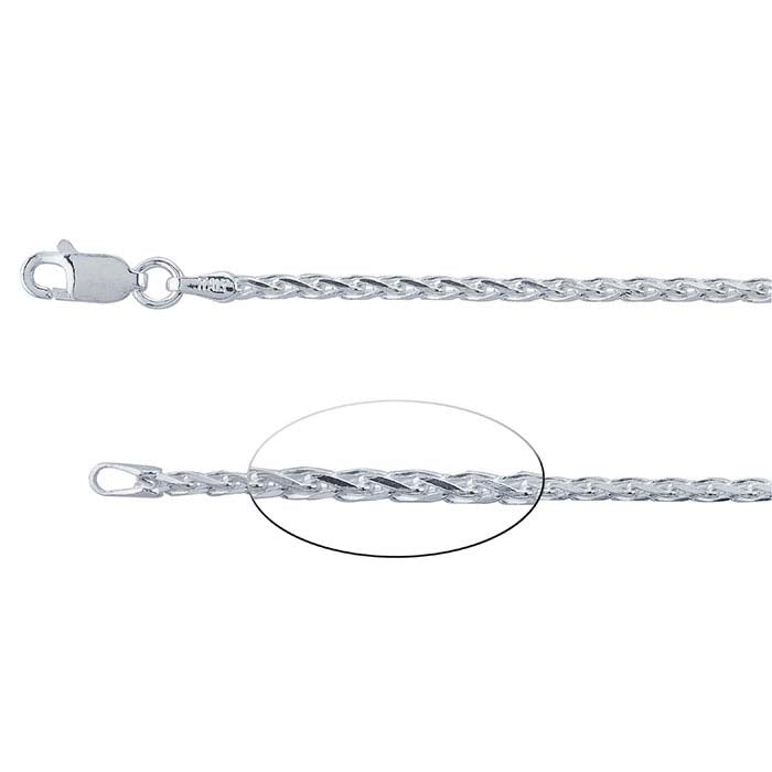 Sterling Silver 2mm Diamond-Cut Wheat Chain