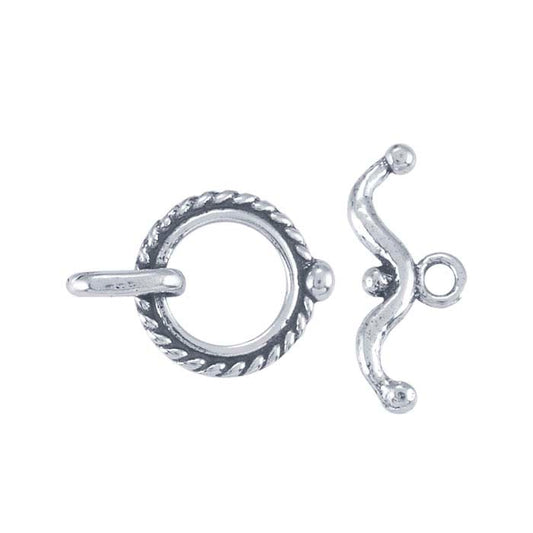 Închizătoare tip toggle din argint sterling, margine tip frânghie, 13,8 x 13,3 mm