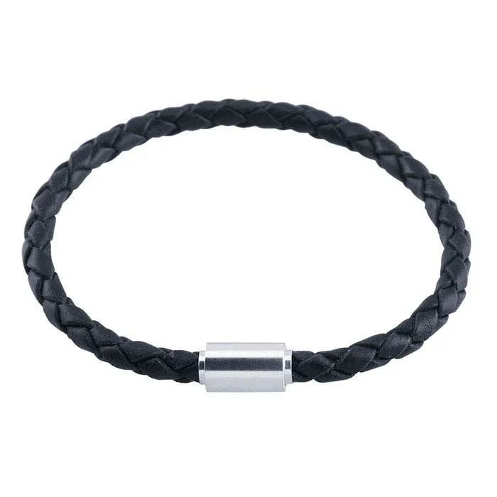 Black Leather Braided Cord Bracelet with Sterling Silver Threaded End Cap