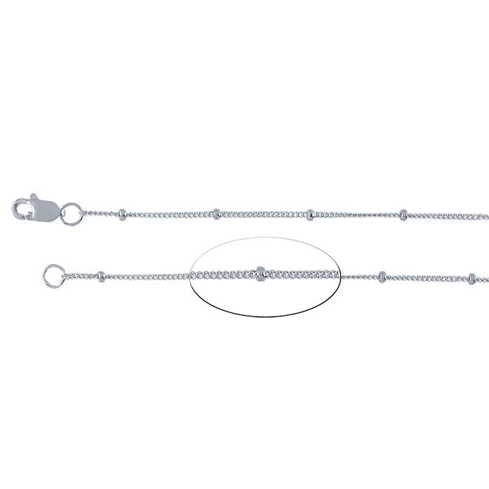Sterling Silver 1 mm curb-kedja med 1,9 mm pärlor