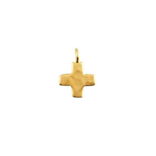 24K Tjock Guldförgylld Sterling Silver Hammrad Korsberlock