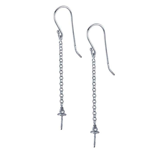 Sterling Silver Rhodium-Plated 3.9mm Pearl Ear Wire Mounting with Chain