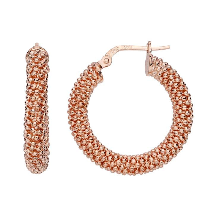 Sterling Silver Rose Gold-Plated Beaded Hoop Earrings