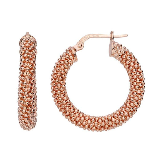 Sterling Silver Rose Gold-Plated Beaded Hoop Earrings