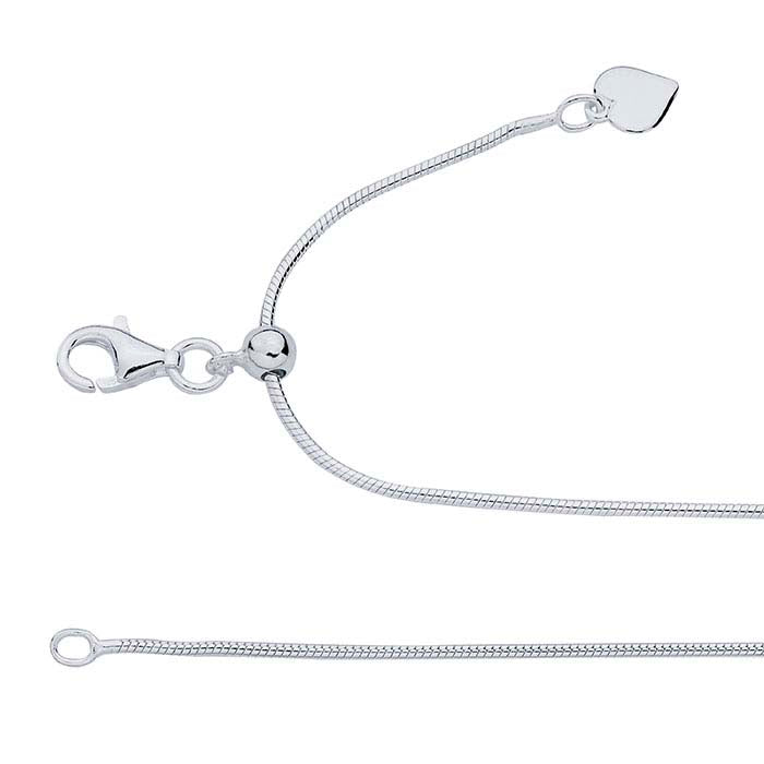 Collana a catena serpente tonda con giuntura, regolabile, in argento sterling 1,1 mm