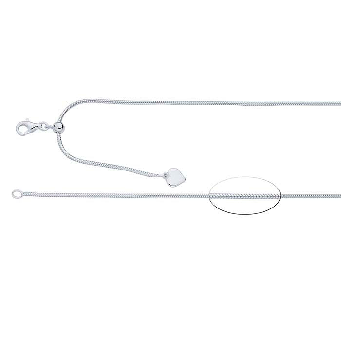 Halsband i sterlingsilver med rund, 1,3 mm sömd ormkedja, justerbar