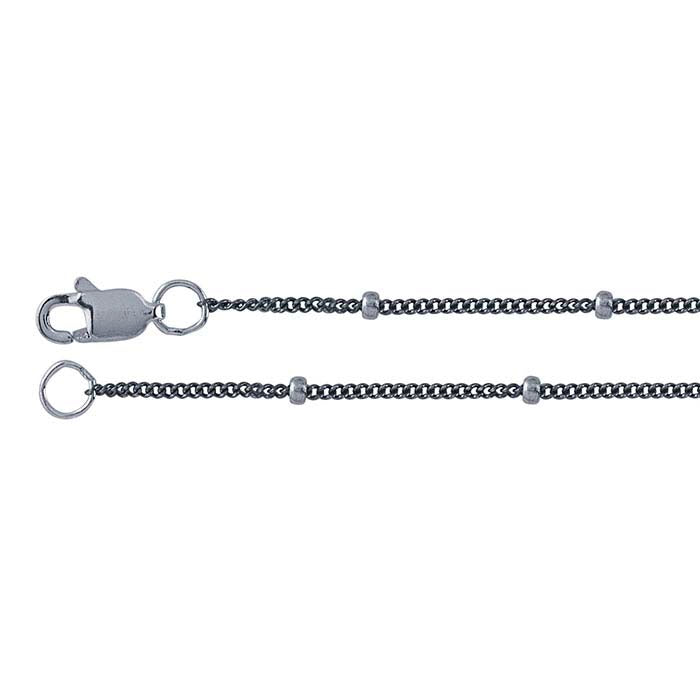 スターリングシルバー ブラックオキサイド加工 1mm カーブチェーン 1.9mm 光沢仕上げラウンドビーズアクセント付き