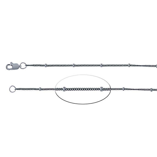 Sterling Silver Black Oxidized 1mm Curb Chain with Roundel Bead Accents