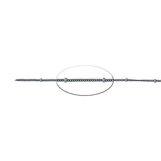 Panzerkette aus Sterlingsilber, schwarz oxidiert, 1 mm, mit 1,9 mm runden Perlenakzenten, fußweise
