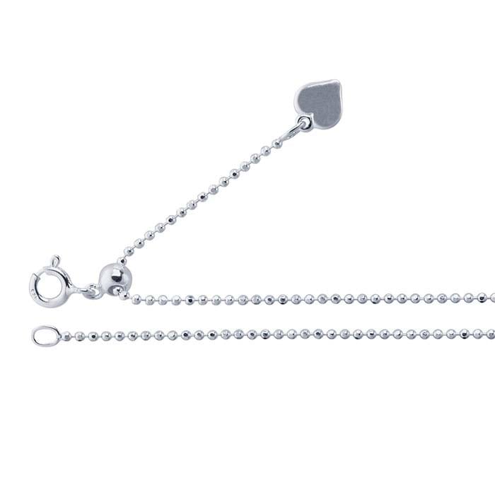 Sterling Silver Diamond-Cut Bead Chain, Adjustable