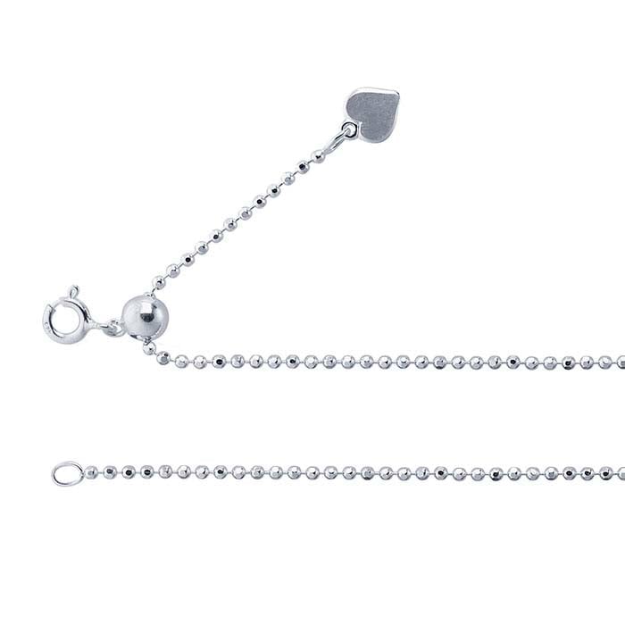 Sterling Silver Diamond-Cut Bead Chain, Adjustable